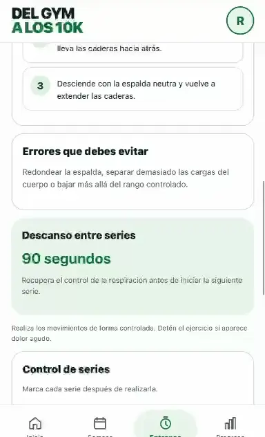 TUS SERIES Y DESCANSOS — pantalla del aplicativo