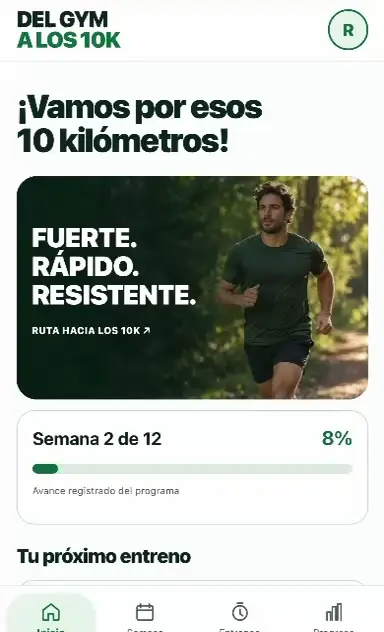 TUS ENTRENAMIENTOS — pantalla del aplicativo